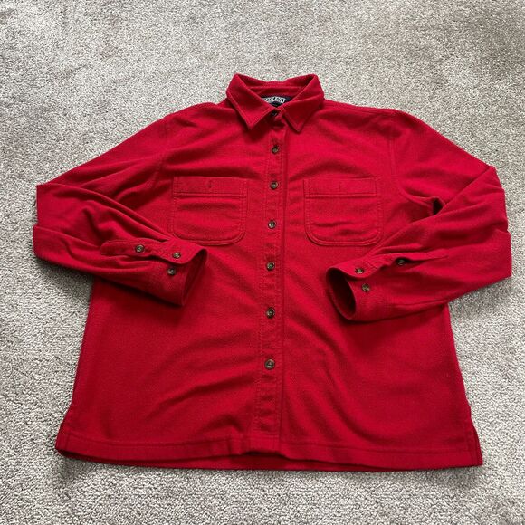 Lands' End Fleece Jacket Womens Medium 10-12 Red Soft Collared Outdoor Button Up - Picture 1 of 10